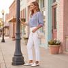 Women's Button Down Shirt Blouse with Peter Pan Collar Half Sleeve Striped Pattern Casual Office Wear Lightweight Fabric