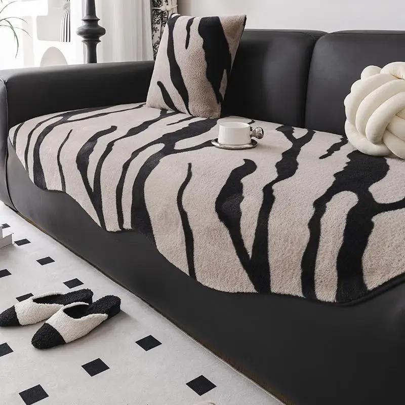 

Плюшевая диванная подушка и одеяло для зимы, теплое, утолщенное нескользящее диванное полотенце, простыня, черный, белый цвет, чехол для дивана с рисунком 90x280cm 1pcs