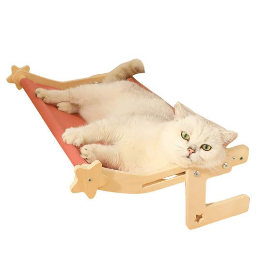 Cat Hammock Window Perch Adjustable Cat Bed with Wood Frame No Drilling Pet Hammock for Bedside Windowsill Indoor Cats
