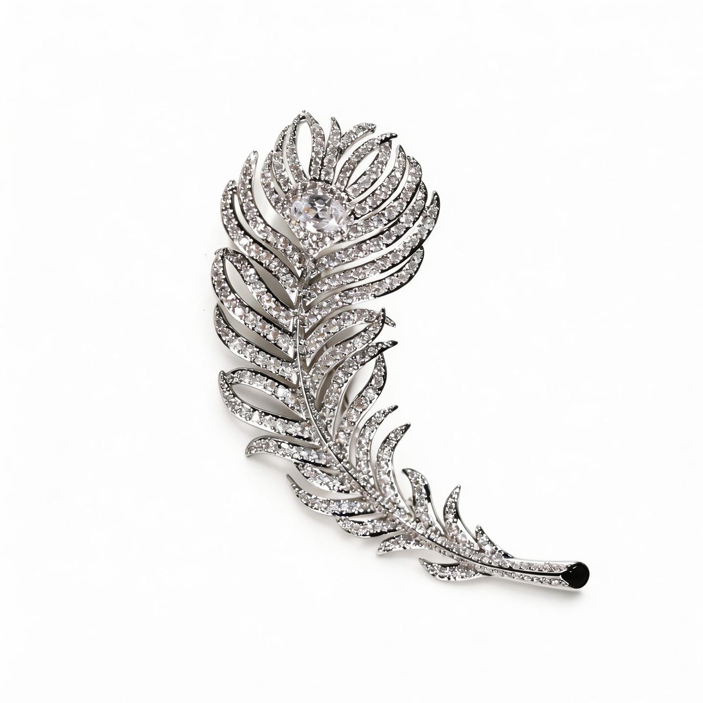 Bo Xin Yun Luxury Copper Zircon Feather Brooch: Unisex Accessory and Corsage Gift