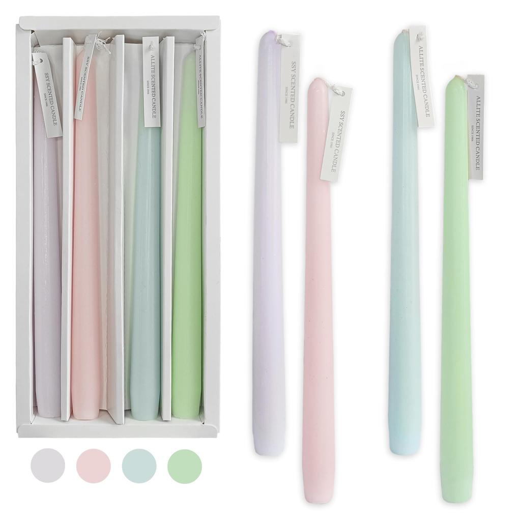 10-inch Taper Candles, Light Colors, Unscented, for Weddings, Anniversaries, Home Decor, Pack of 4 (Candy Colors)