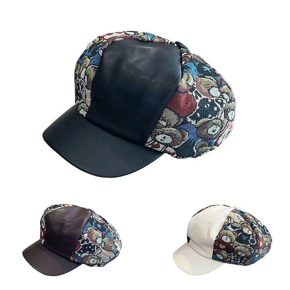 Bear Print Baseball Cap Retro Duckbill Cap Casual Sun Caps