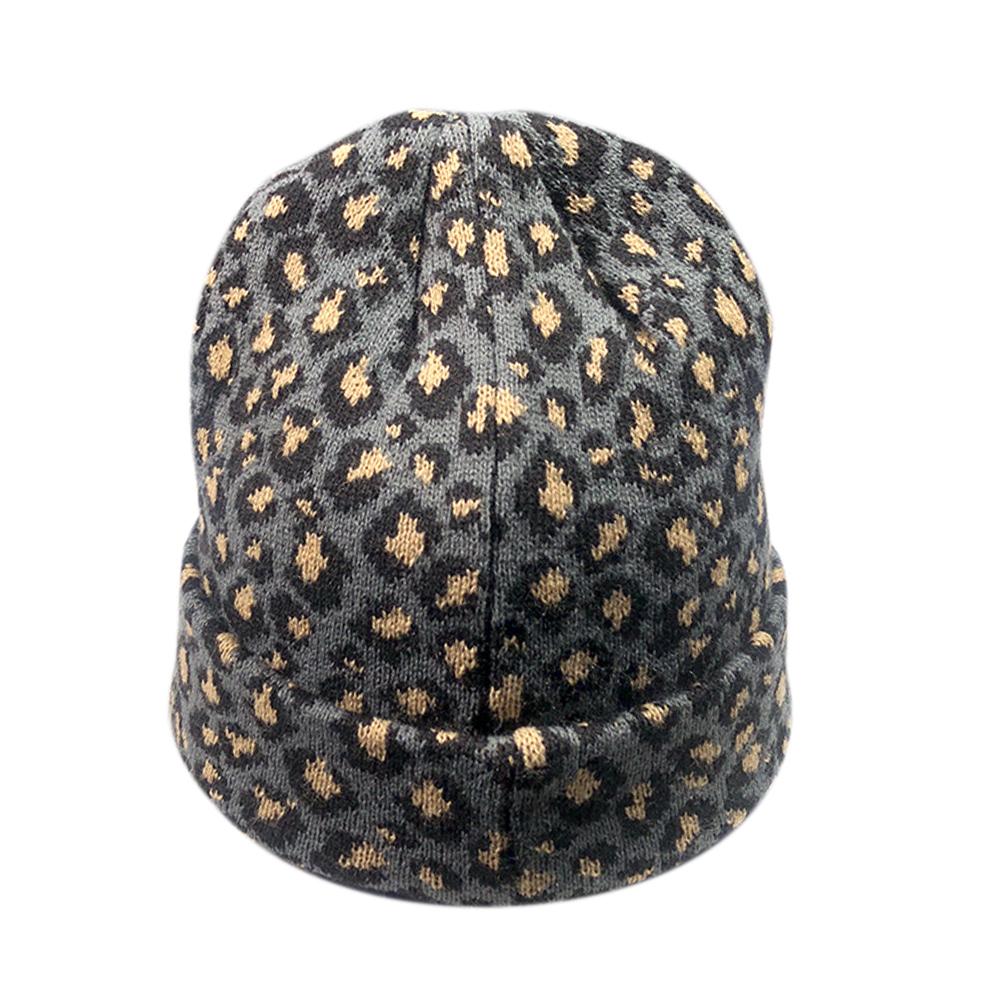 Women Leopard Print Woolen Knitted Cap Retro Autumn Winter Warm Cap Hat