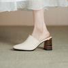 Fashion 2025 New Genuine Leather Fashion Shoes Women High Heels Square Toe Mules Slippers Ladies Office Dress Shoes Sandales Pumps