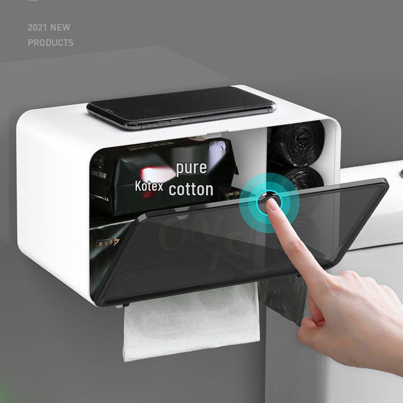 Punch-Free Wall-Mounted Bathroom Tissue Holder & Magnetic Storage Box