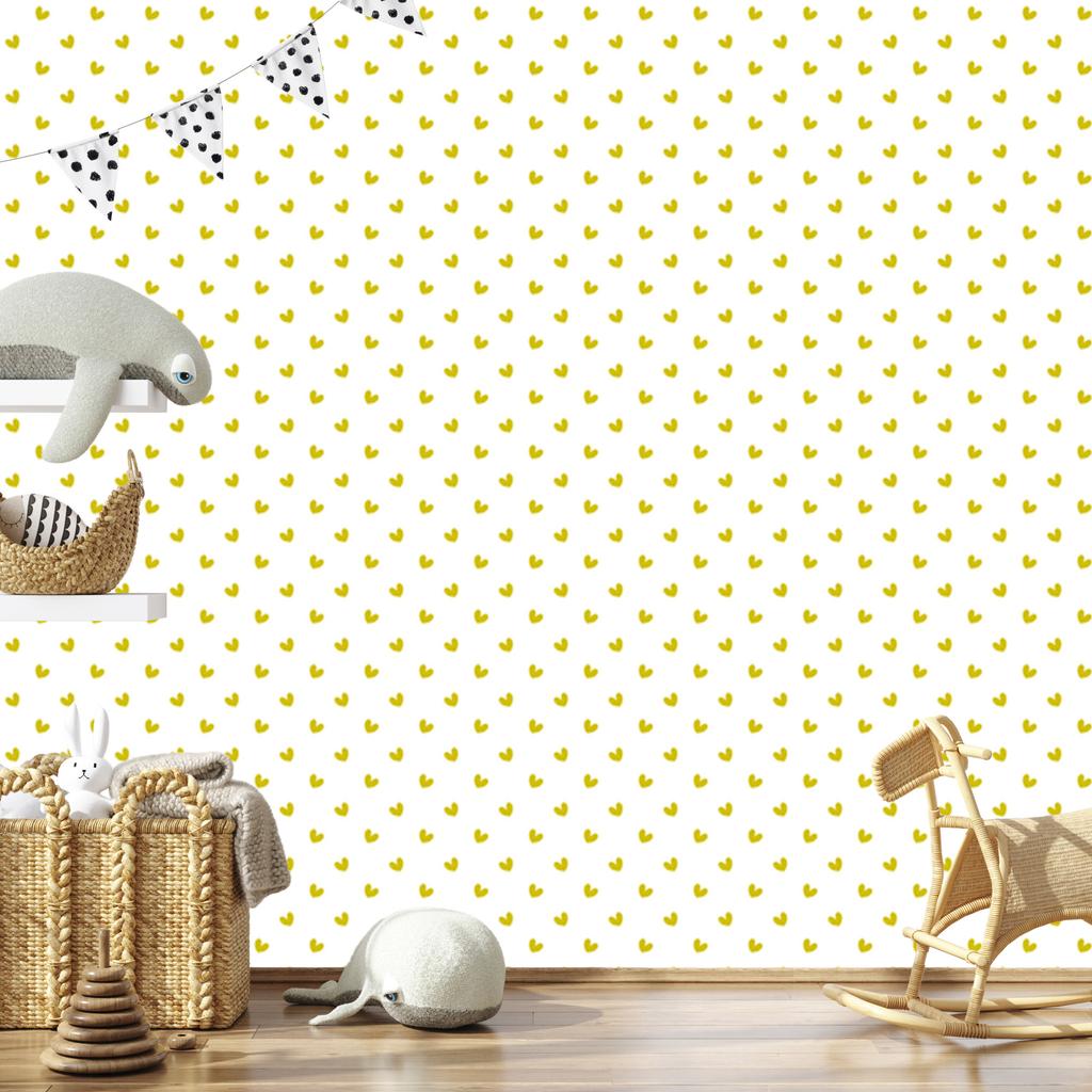 Heart Wallpaper White, Cream and Yellow 50x1000