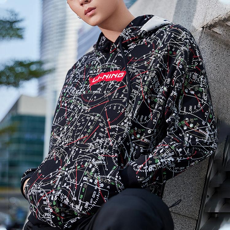 Li-Ning Flagship Casual Sports Pullover Hoodie Men Hoodie Black AWDPB09-3