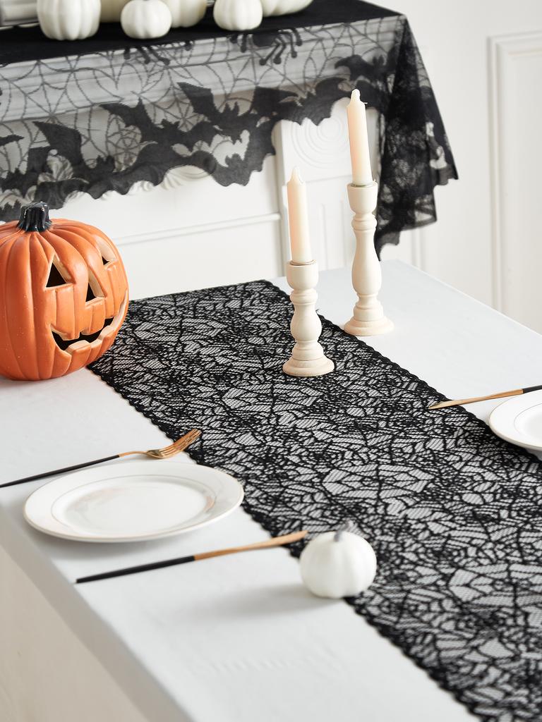 Black Lace Table Runner Halloween , Spider Web TableRunner for Halloween Table Decor,