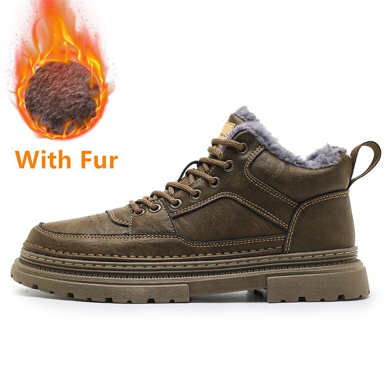 Fashion Classic Men Winter Boots Casual Leather Shoes Man Fur Plush Snow Boots Warm Outdoor Ankle Boots Mens New Arrival Club Male Shoes