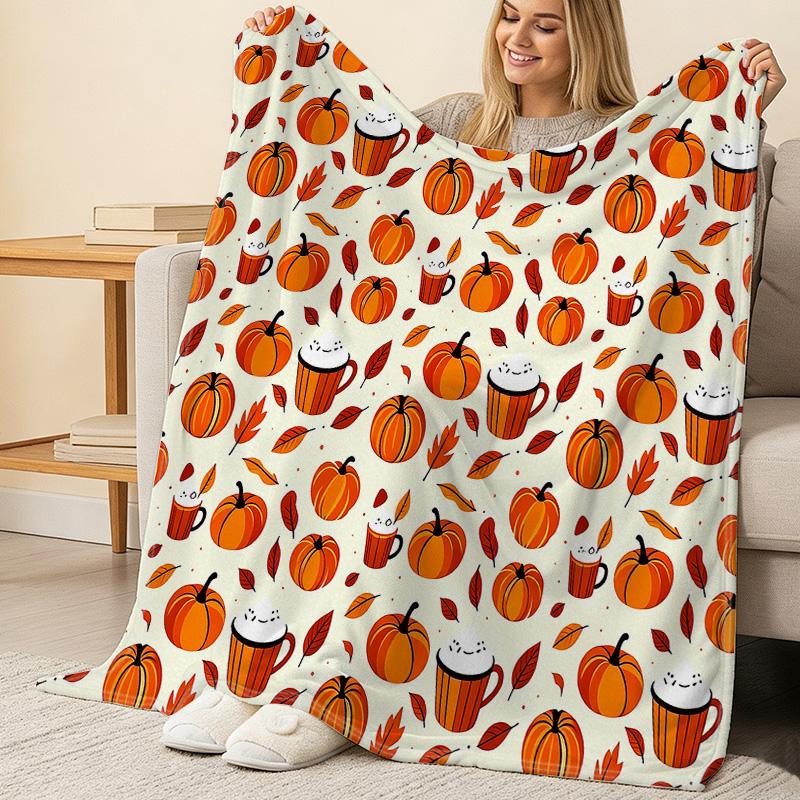 Pumpkin Series Flannel Blanket Lightweight Non-Binding, Soft Skin-Friendly Warm Throw for Fall Winter, Cozy Home Couch Window Seat Decor