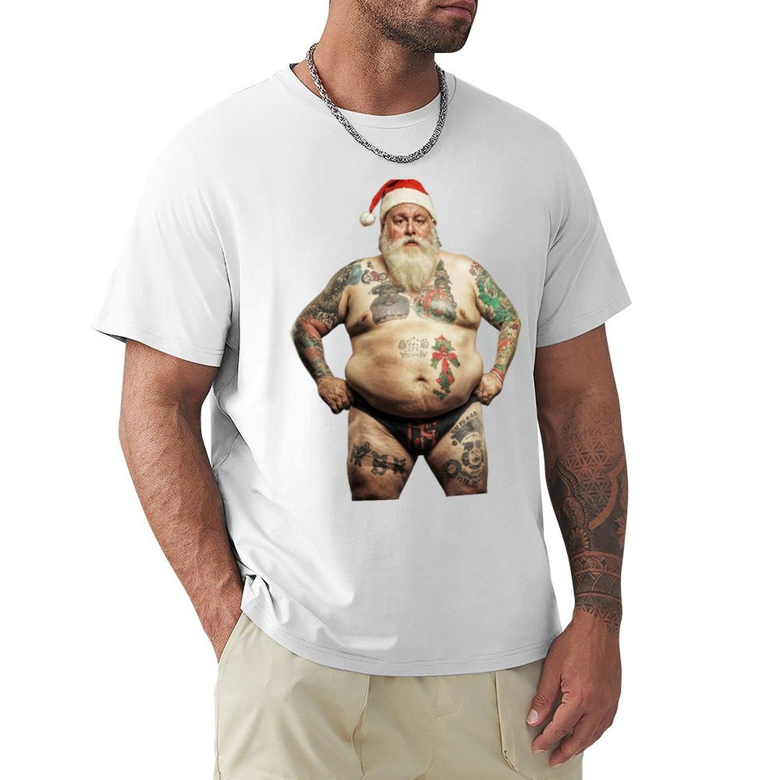 The funny Santa Claus covered in tattoos TShirt oversize tshirts man summer 2025 funny t shirts for men S