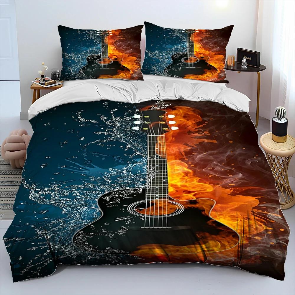 3D Klasyczna Gitara Elektryczna Gitara Pościel Zestaw, Poszewka na kołdrę Zestaw Poszewka na poduszkę, King Queen Size Pościel Zestaw