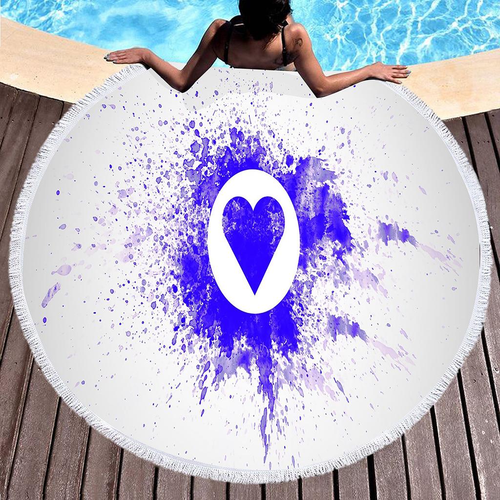 Love Heart Round Beach Towel, Microfiber Sand Resistant Beach Blanket, Soft Absorbent Quick Dry Portable Pool Towel Picnic Mat