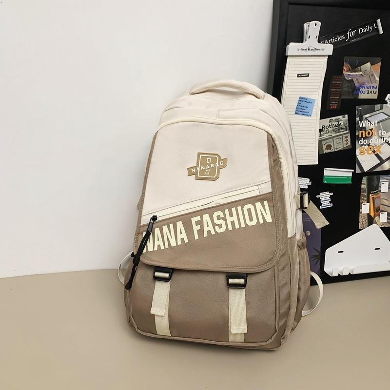 Men Letter Print Backpack Color Block Student Schoolbag Women Large Capacity Backpack