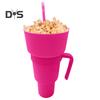 Copo para lanche 2 em 1, copo multifuncional que muda de cor para estádio, lanche e bebida com canudo para filmes, uso doméstico