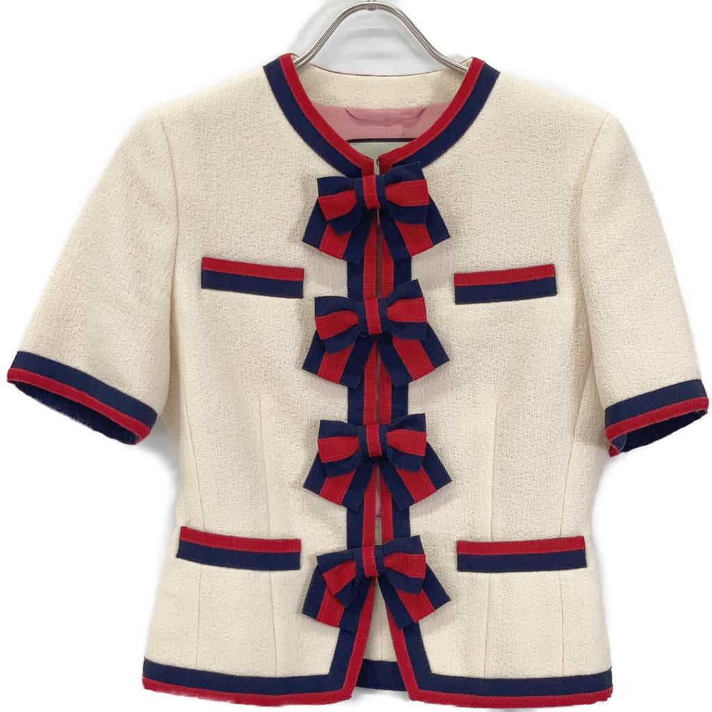 Gucci 488791 17 Year Ivory Short Sleeve Ribbon Jacket Jacket 38 IvoryUsed