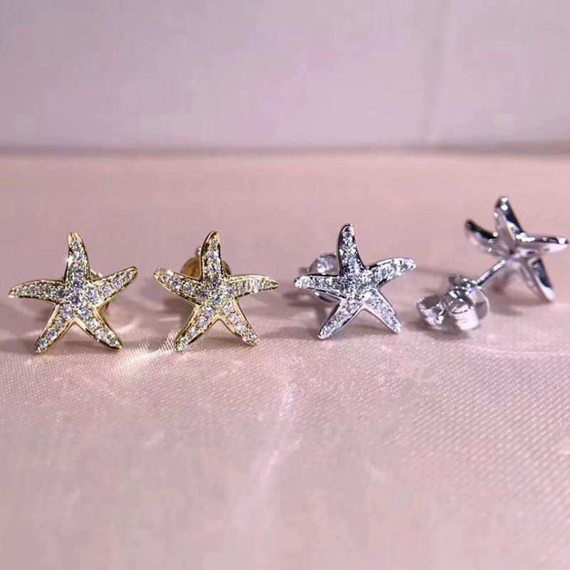 New Exquisite Small Starfish Zircon Star Earrings with Elegant and Fashionable Design, Personalized and High-end Accessories