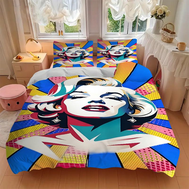 3pcs Pop Art Marilyn Monroe Duvet Cover Set - Machine Washable, Includes 1 Duvet Cover and 2 Pillowcases, No Core Included, All-Season Home