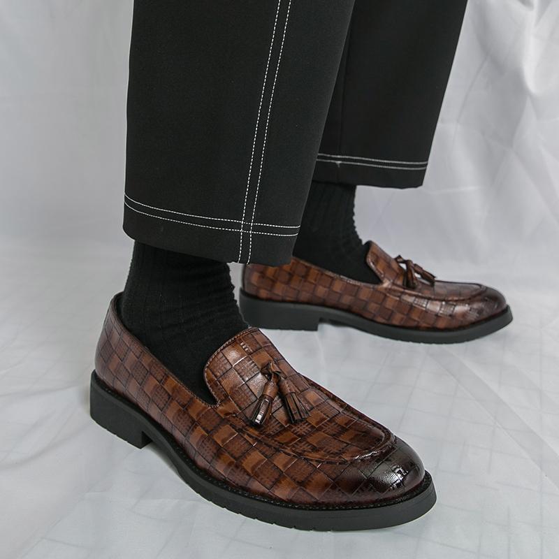 Fashion Men's Pu Leather Oxford Shoes Classic Formal Mens Loafers Business Dress Shoes for Men Comfortable Slip-On Office Wedding Shoes