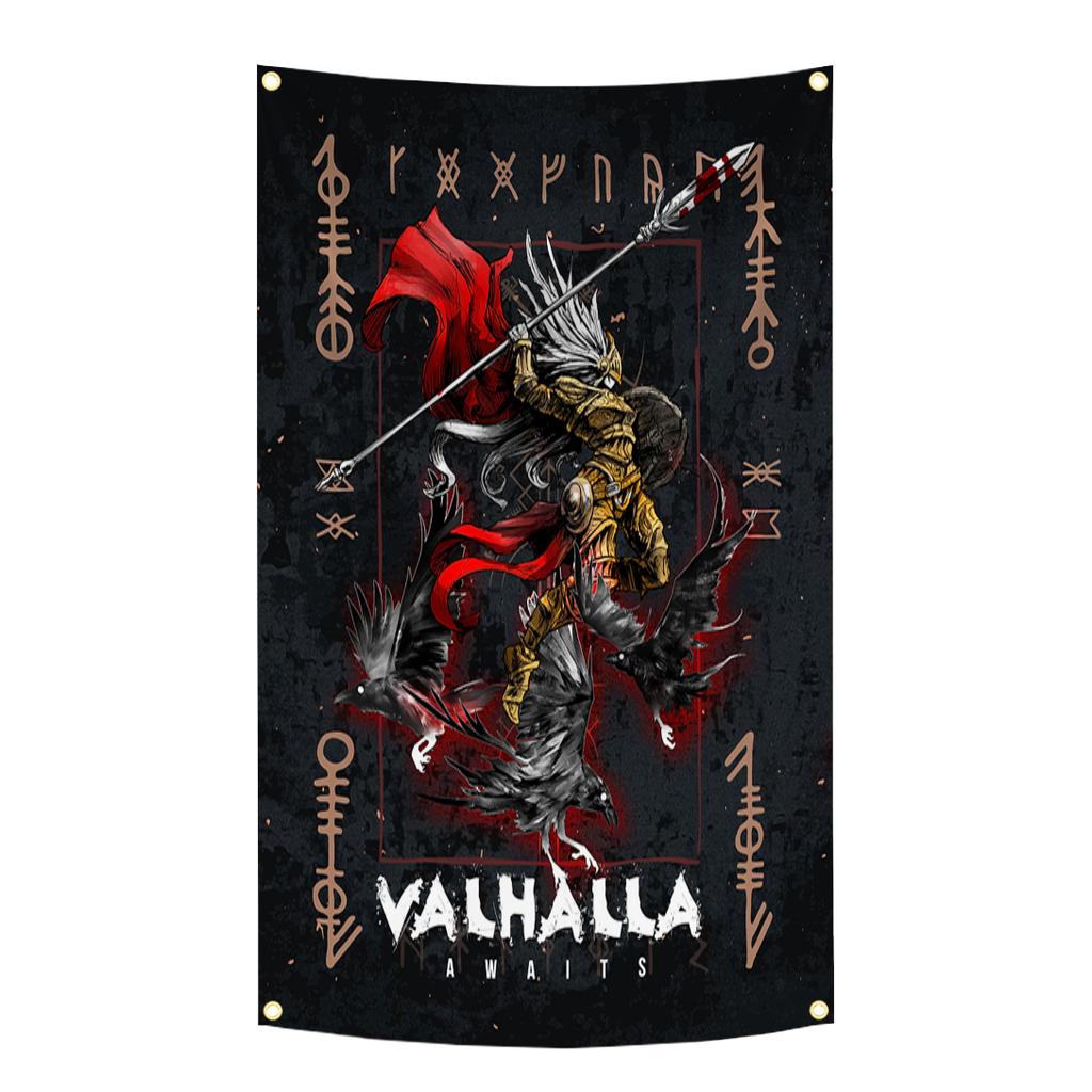 90X150Cm Norse Mythology Flag Mjolnir Yggdrasil World Tree Tapestry Polyester Digital Printing Banner Garage Wall Art Decoration