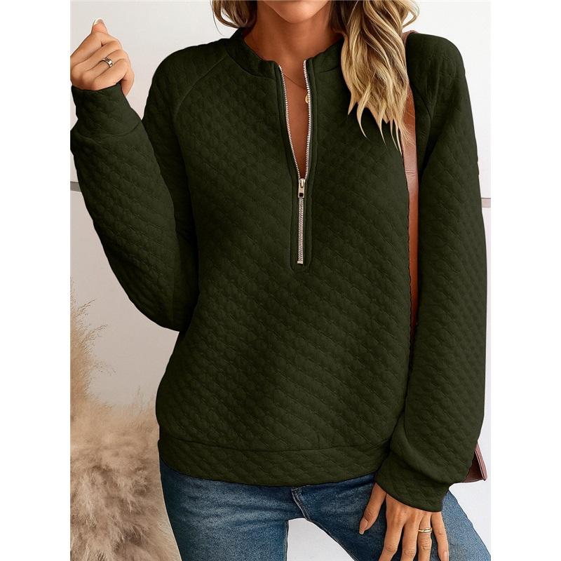 Women s Quilted Half Zip Long Sleeve Sweatshirt Casual Stand Collar Pullover L
