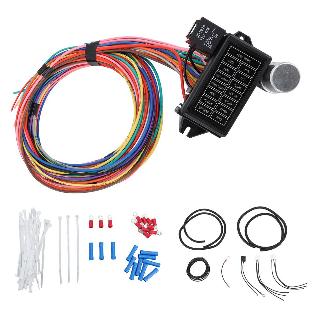 14 Stromkreis Kabelbaum-Kit mit Sicherungen Elektrischer Schutz Stabile Verbindung Sicher für Oldtimer