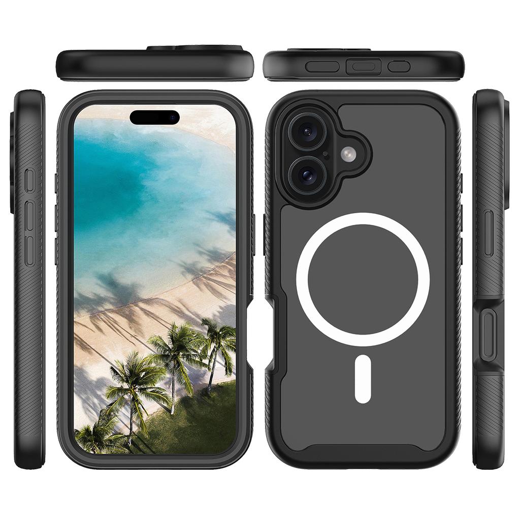 For iPhone 16 Magnetic Case PC+TPU Phone Cover with PET Screen Film All-Around Protection