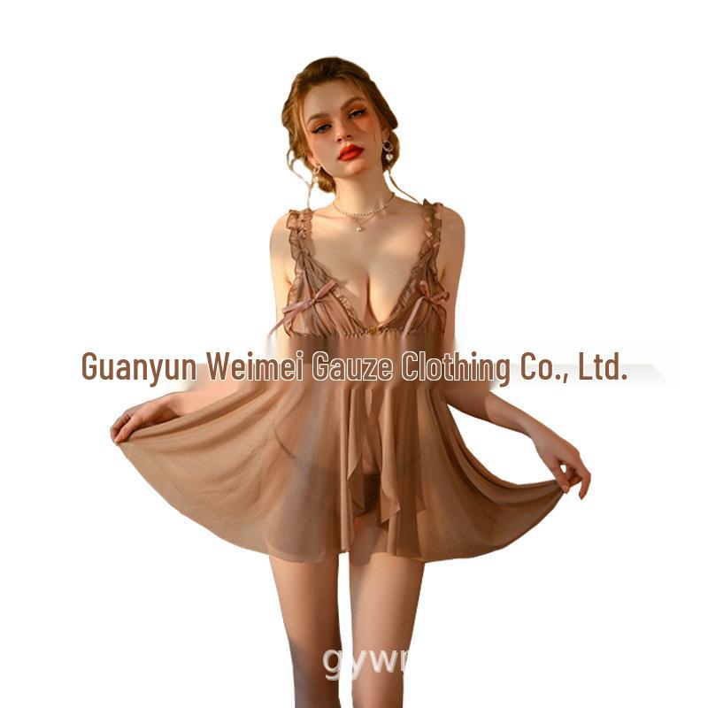 

Соблазнительная прозрачная соблазнительная ночная сорочка с глубоким V-образным вырезом для женщин. White