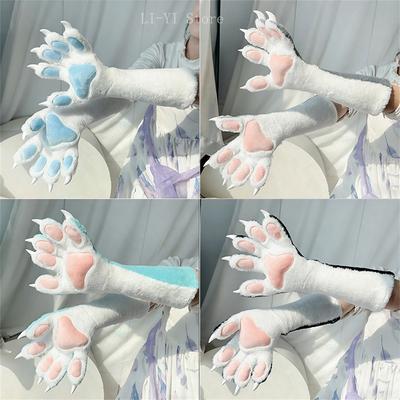 Fursuit Paw Gloves With Squeaker, Animal Claw Mittens With Resin Claw Tips & Plush Pads For Kig Cosplay & Furry Performance
