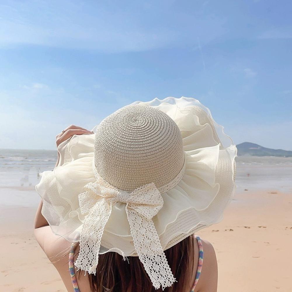 Straw Beach Hat Bow Ribbons Straw Cap New Sun Hat for Women
