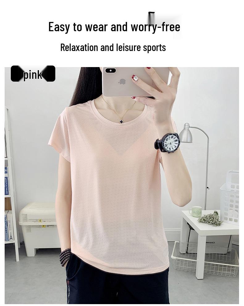 Couples' Quick-Dry Ice Silk T-Shirt - Breathable, Solid Color, Three Stripes, Round Neck, Perfect for Outdoor Running and Sports