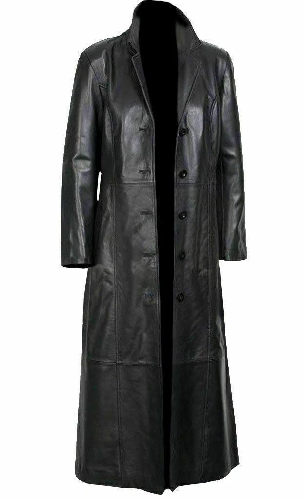 

Long Trench Coat For Men Full Overcoat Length Classic Handmade Original Leather 3XL
