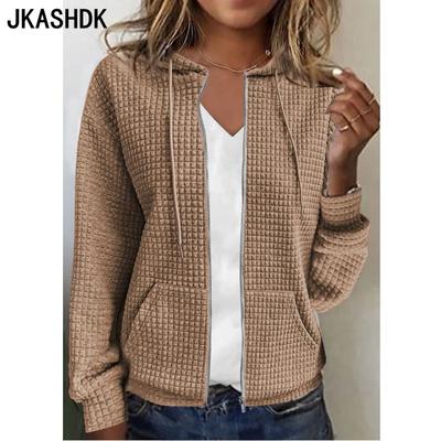 Damenmode, lässig, einfarbig, bedruckt, Herbst-Winter, langärmelig, mit Kapuze, Jacken und Mäntel