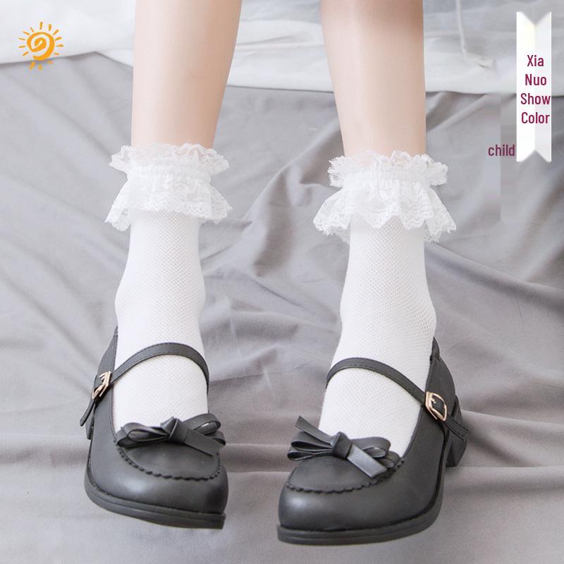 

Mesh Lolita Lace Trim Mid-Calf Socks for Women and Students - Japanese JK Style Cotton Socks One Size