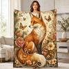 Floral Fox Coral Fleece Blanket