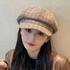 Retro Beret With Grid Printing Design Suitable For Daily Dressing Outdoor