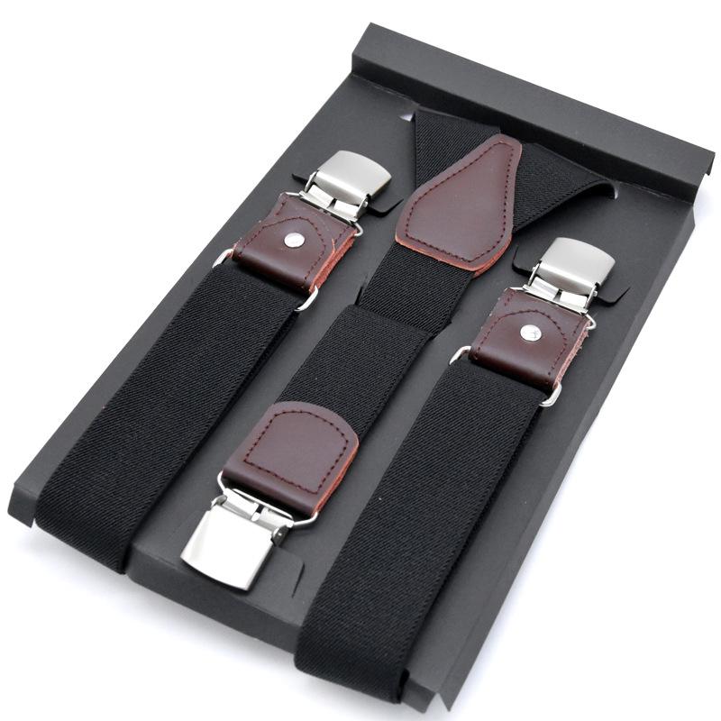 European-Style Plaid Suspenders with Leather Accents and Three-Clip Design