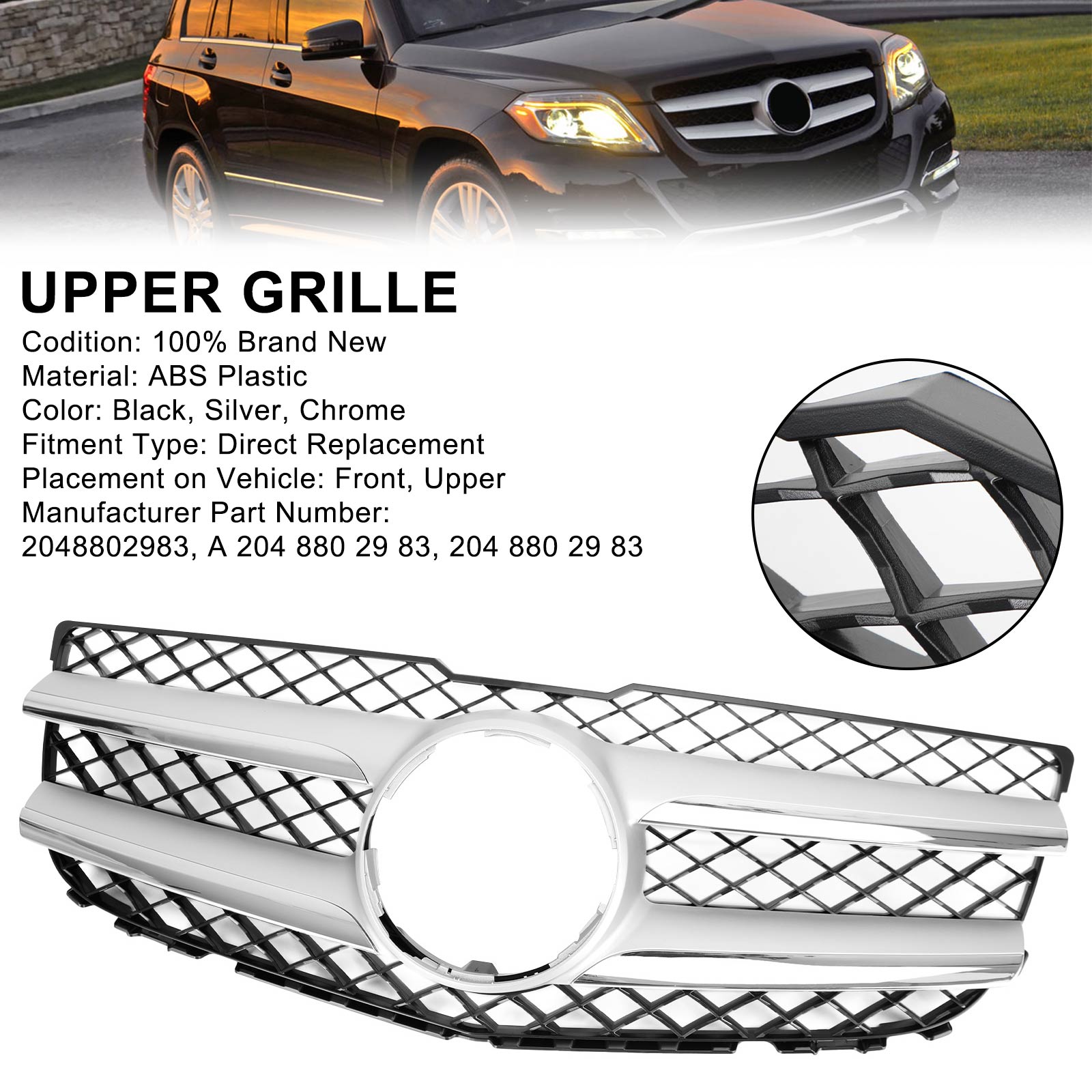 

Front Hood Bumper Grill Grille 2048802983 Fit Mercedes-Benz GLK250 GLK350