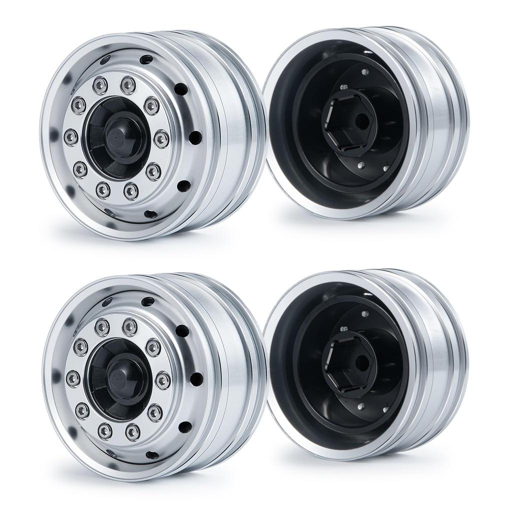 TRZX Aluminum Alloy Front Wheel Rim Hub Upgrade Parts for 1/14 Tamiya Trailer Tractor Truck RC Car (4pcs)