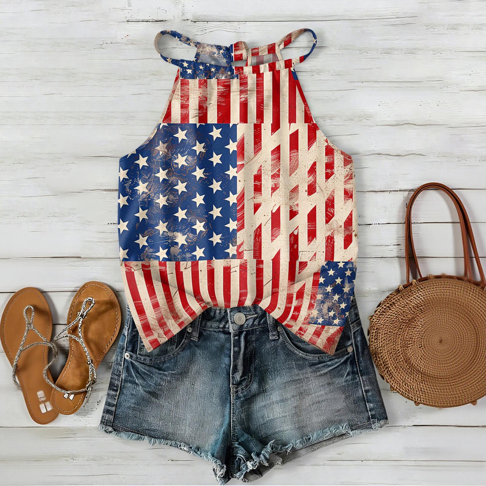 

Women Sleeveless Bohemian Tank Top Summer Casual Loose Fit Outdoor Printed Halter Neck Blouse with Adjustable Straps for Daily Wear XXL киноварь