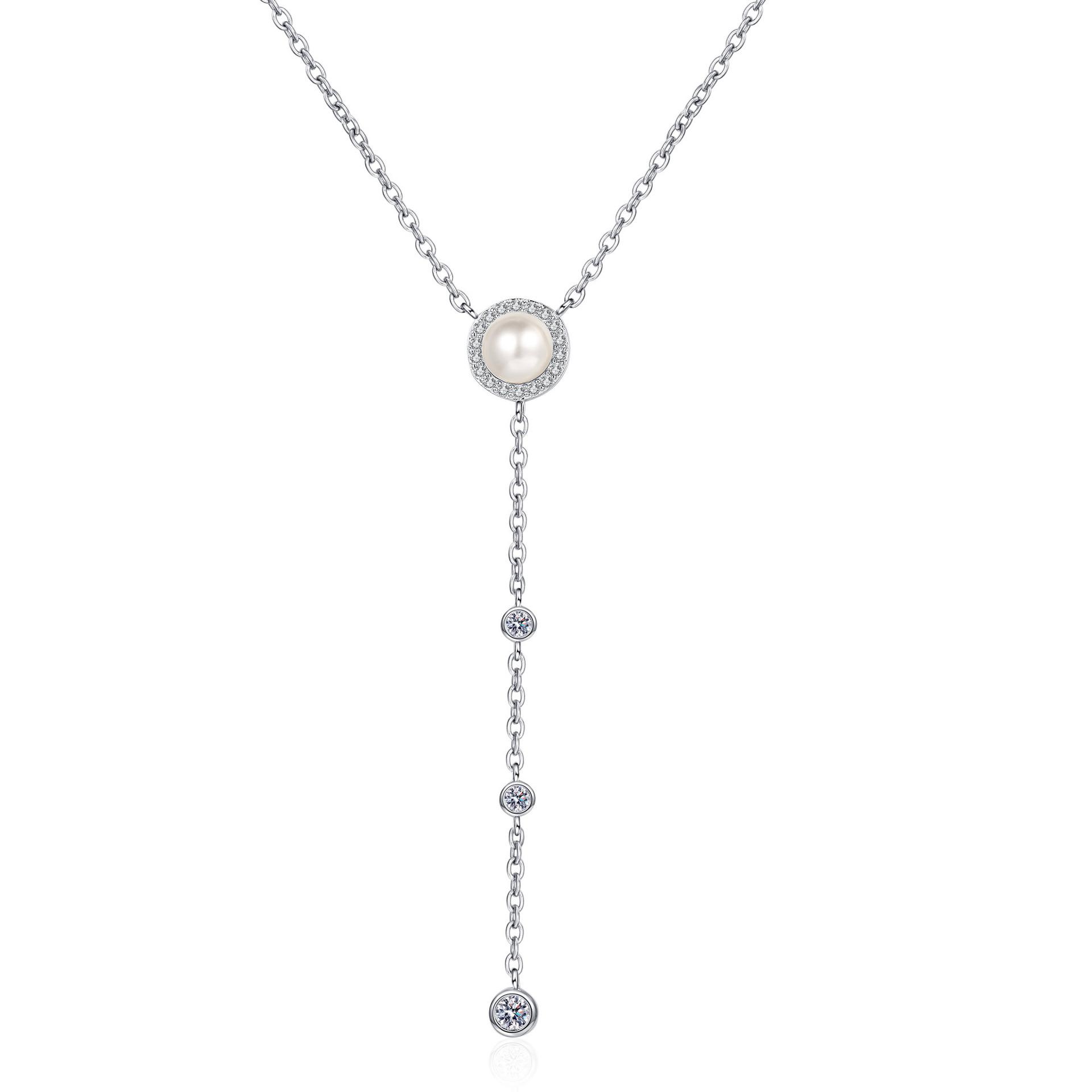 Fashion 8MM Freshwater Pearl Sweater Chain Jewelry 925 Silver 0.67CT VVS1 GRA Moissanite Long Pendant Necklaces for Women 8MM