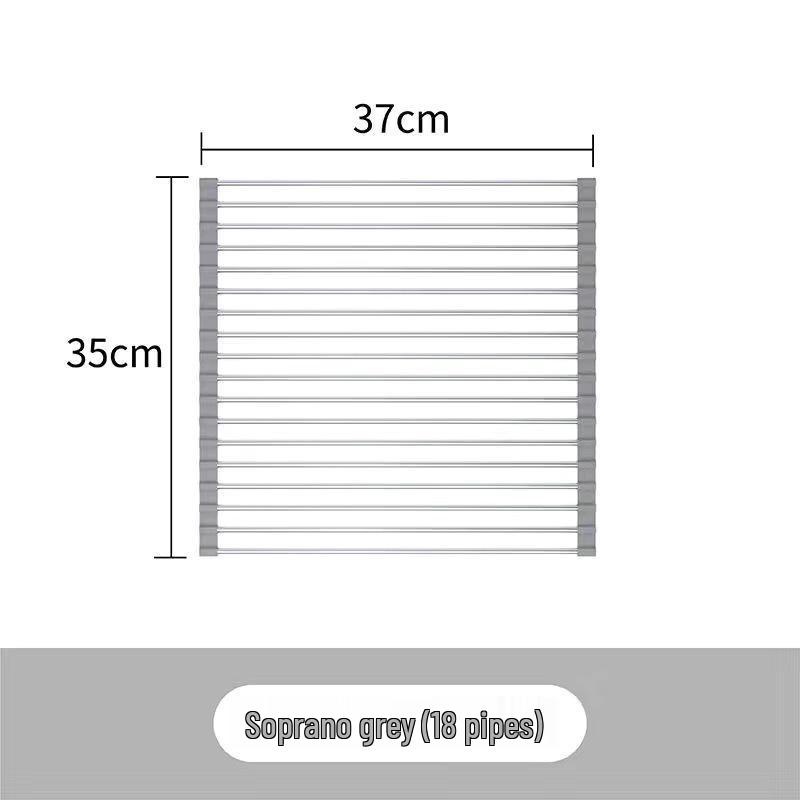 Foldable Stainless Steel Dish Rack with Draining Curtain, Multi-functional Kitchen Sink Storage for Bowls, Plates, Vegetables, and Fruits.