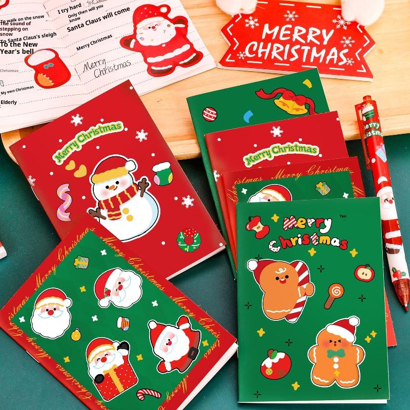 10Pcs Cartoon Christmas Notebook Kawaii Christmas Man Snowman Notepad Portable Pocket Notepad Student Prizes Gifts