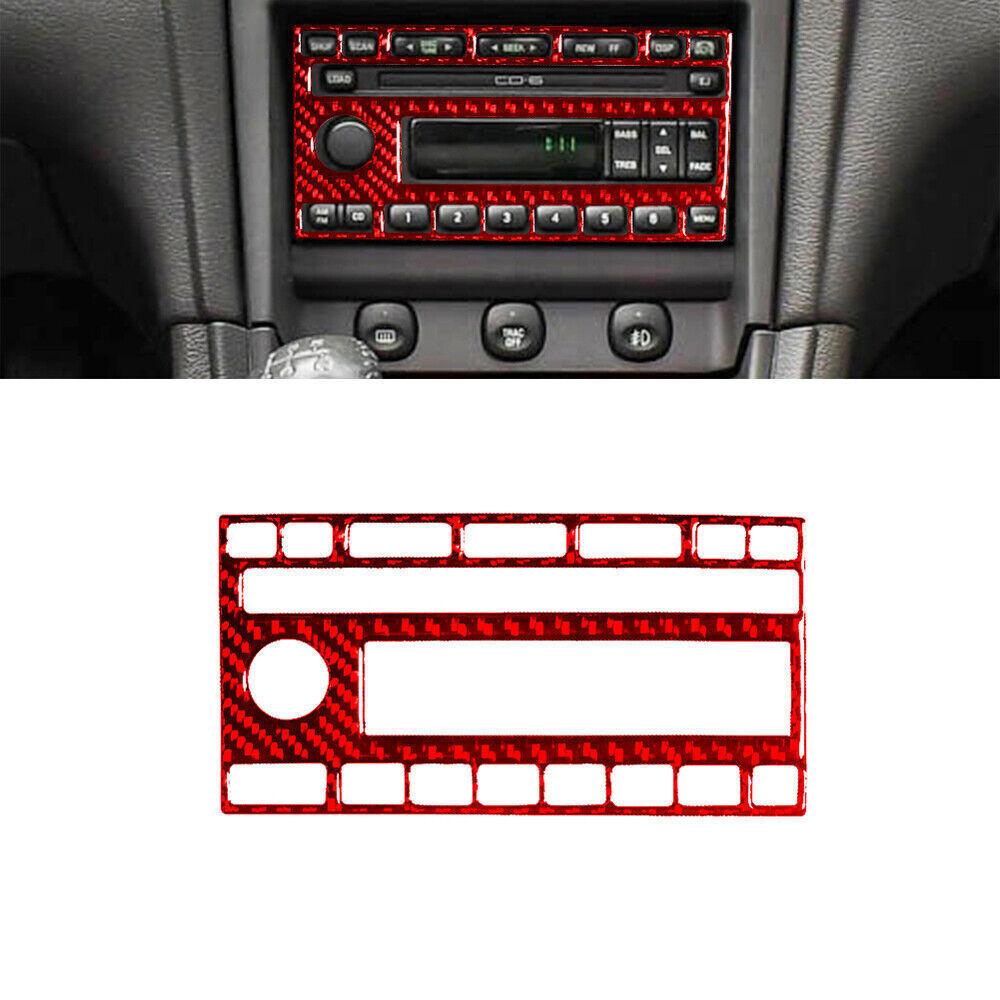 Red Carbon Fiber Console Radio CD Control Panel Cover For Ford Mustang 2001-04
