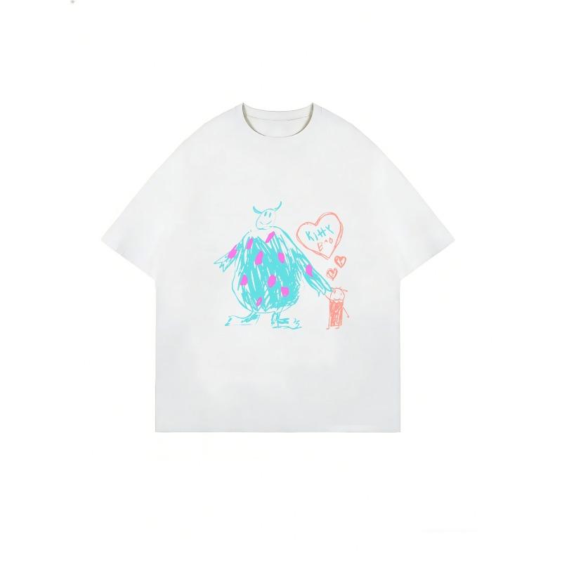 Oversized T-Shirt Black Cow With Heart And Kitten Print Casual Streetwear For Women