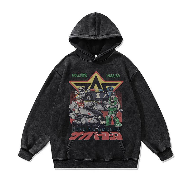 Japanese Dark Cartoon Digital Direct Injection Printing Hoodie Retro 430G Pure Cotton Loose Wash Sweater Men