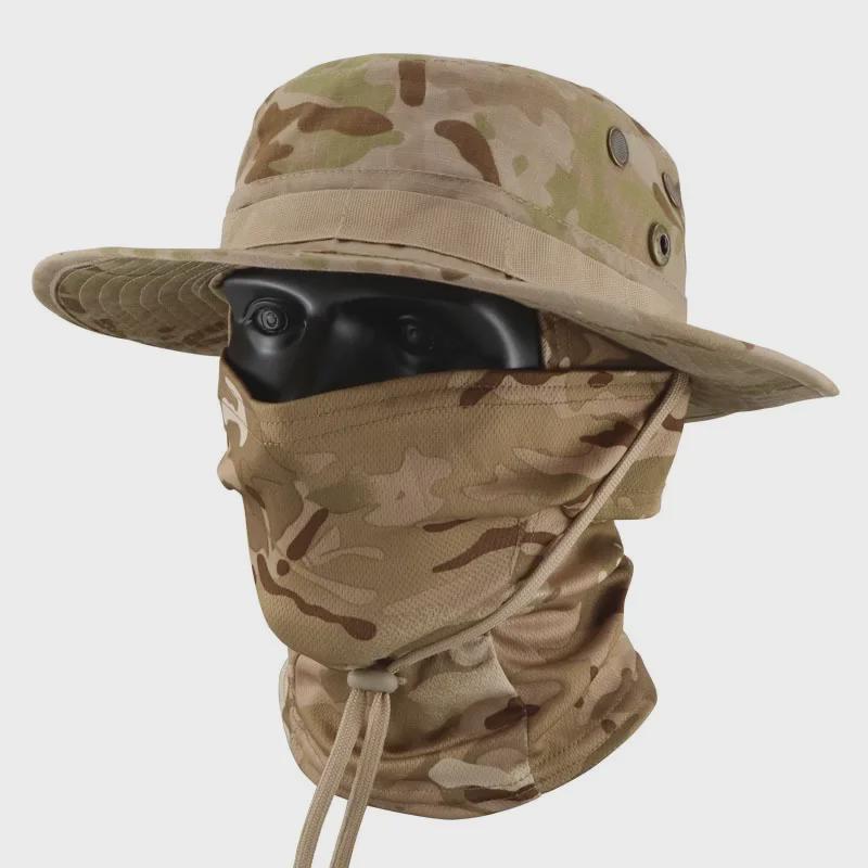 Men's Camouflage Bucket Hat Set: Multifunctional, Breathable, Sun-Protective Fishing Hat with Round Brim.