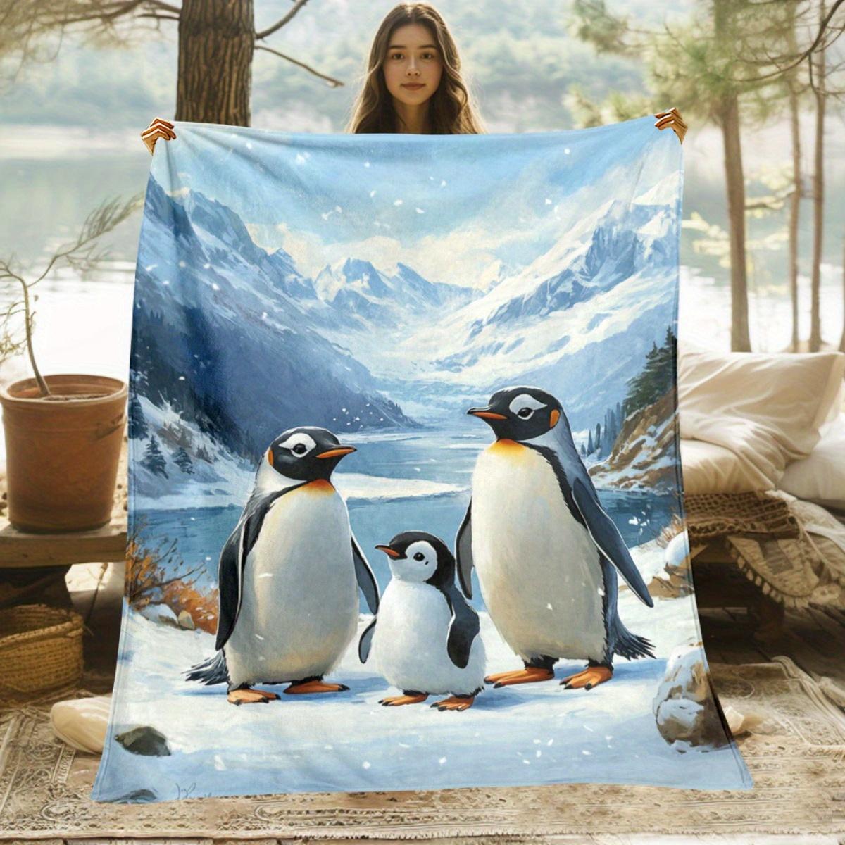 Penguin Family Flannel Blanket Soft Lightweight Warm Throw for Sofa Bedroom Living Room Ideal for Camping Travel All Season 75X95CM