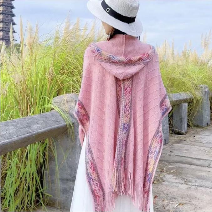 Yunnan Retro Tassel Shawl - Women's Autumn/Winter Cape Scarf for Travel & Vacation