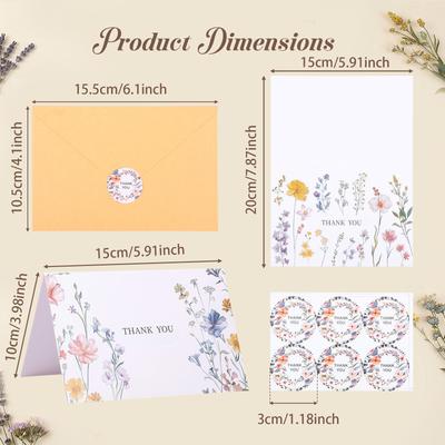 Wildblumen-Dankeskarte mit Umschlag 36er Pack Florale Grußkarte mit Umschlag und passendem Sticker für Hochzeiten Geburtstage